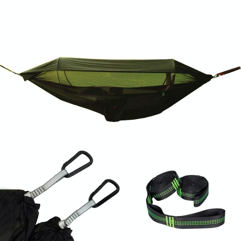 Parachute doek anti-mosquito parasol met klamboe hangmat buiten enkele dubbele swing van de grond luchttent 290x140cm (leger groen)