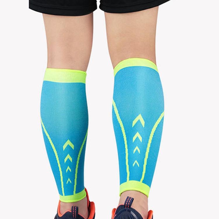 Een paar sport kalf cover gebreide ademende compressie been sokken basketbal voetbal running beschermende uitrusting specificatie: M (blauw + groen)