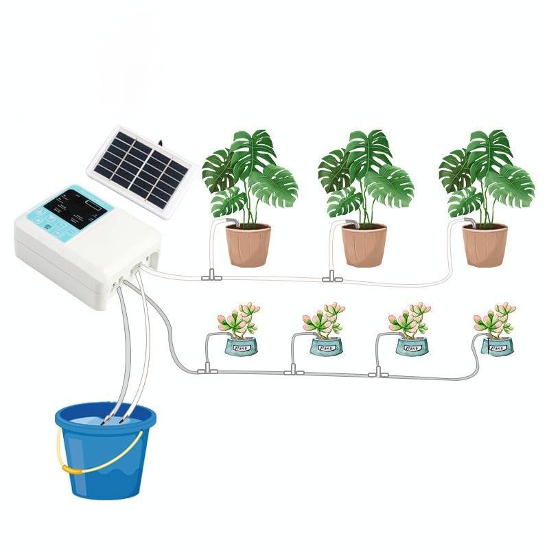 G89456 Solar Intelligent Voice Timing Automatische Bloem Watering Device Lazy Plant Dripper Specificatie: Dubbele pomp 15 sets 10m buis (wit)