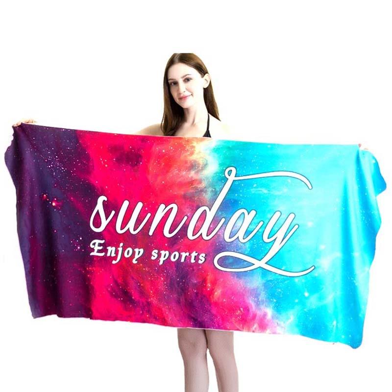 Sports Fitness Swimming Bath Towel Printed Double-Sided Velvet Absorbent Quick-Drying Beach Towel Size: 155x80cm (Soft Sky)