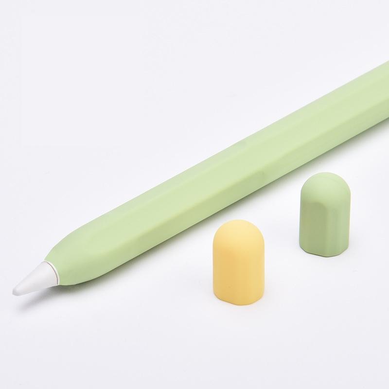 2 stks 3 合 一 Stylus Silicone Beschermhoes + Two-Color Pen Cap Set voor Apple Potlood 2 (Matcha Green)