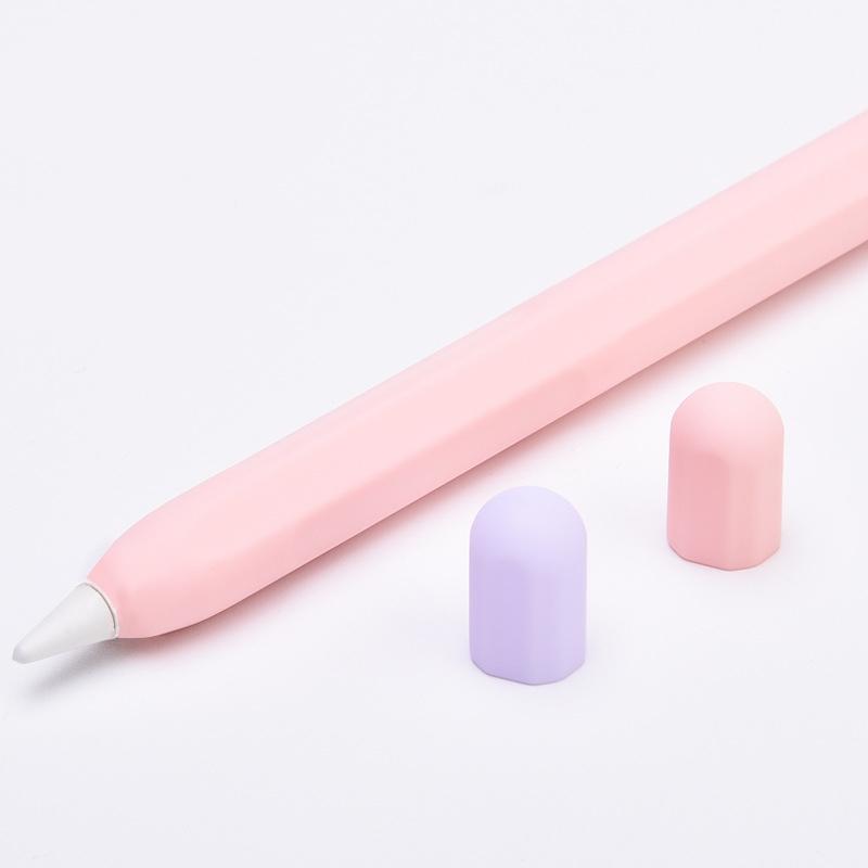 2 stks 3 合 一 Stylus Siliconen Beschermhoes + Two-Color Pen Cap Set voor Apple Potlood 2 (meisje roze)