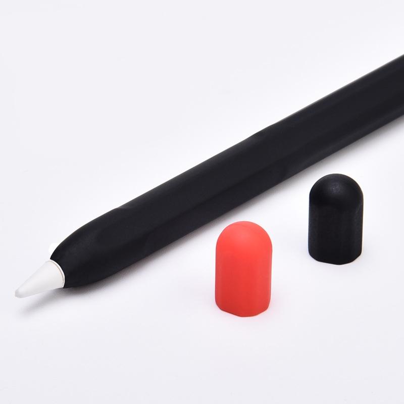2 stks 3 合 一 Stylus Siliconen Beschermhoes + Two-Color Pen Cap Set voor Apple Potlood 2 (Mysterious Black)