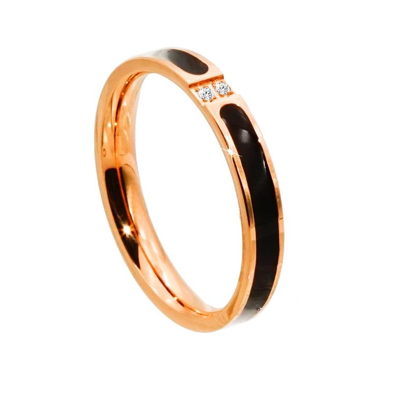 2 PCS Fashion Two Diamond-Studded Titanium Steel Couple Rings For Couple Size: US Size 5(Rose Gold)
