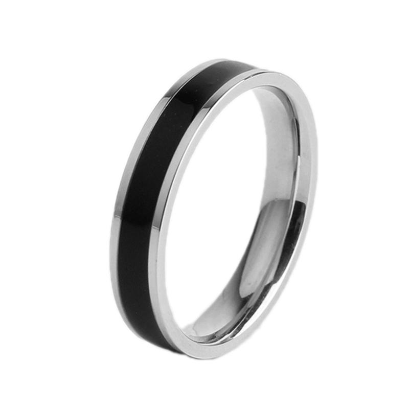 4 PCS Simple Black White Epoxy Couple Ring Women Titanium Steel Ring Jewelry Size: US Size 3(Black Glue Silver)