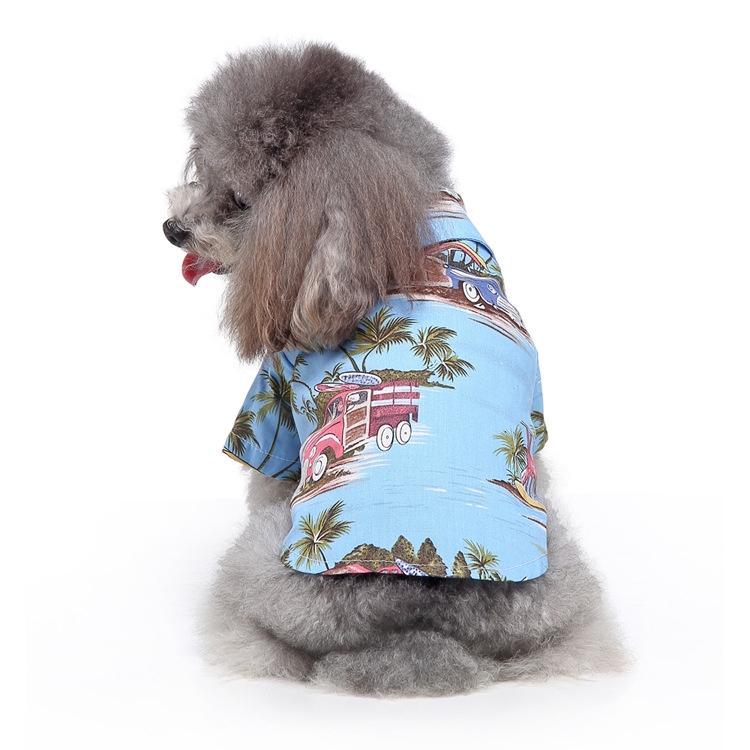 2 PCS Pet Beach Shirt Dog Print Spring And Summer Clothes Size: L(Blue)