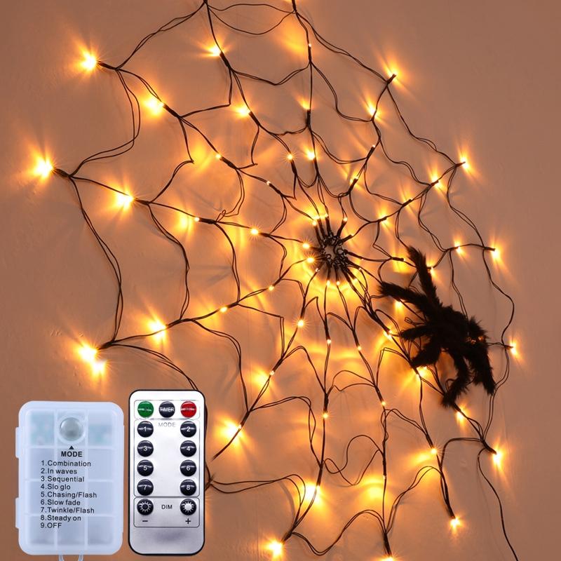 LED Spider Web Lamp met afstandsbediening Halloween-sfeer Decoratie Props Power: Battery Box