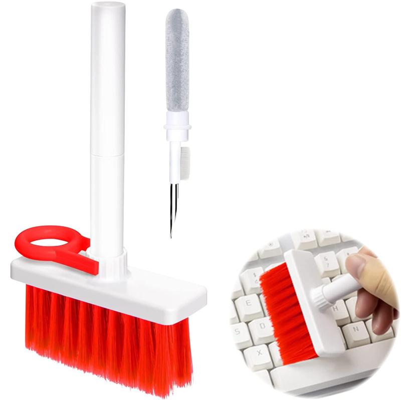2 stks 5 in 1 Earbud Cleaning Pen + Toetsenbord Reinigingsborstel + Key Cap Puller (rood wit)