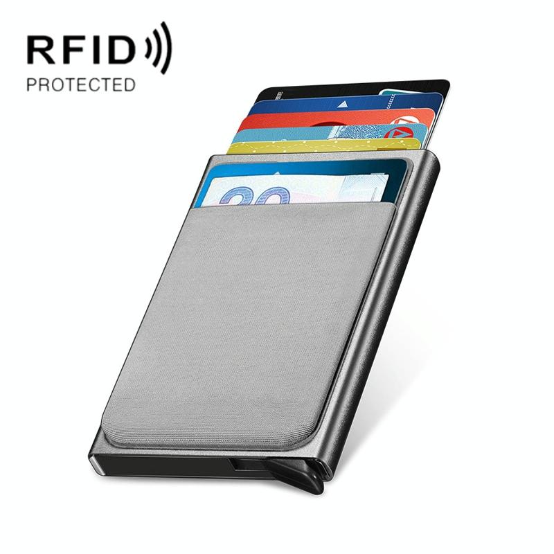 Newbring metalen portemonnee automatische pop-up anti-degaussing kaarthouder kleur: grijs met rugstickers