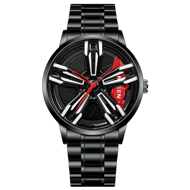 Fngeen L001 Motorfietselement roterende hub metalen mannen horloge (zwart staal rood oppervlak)