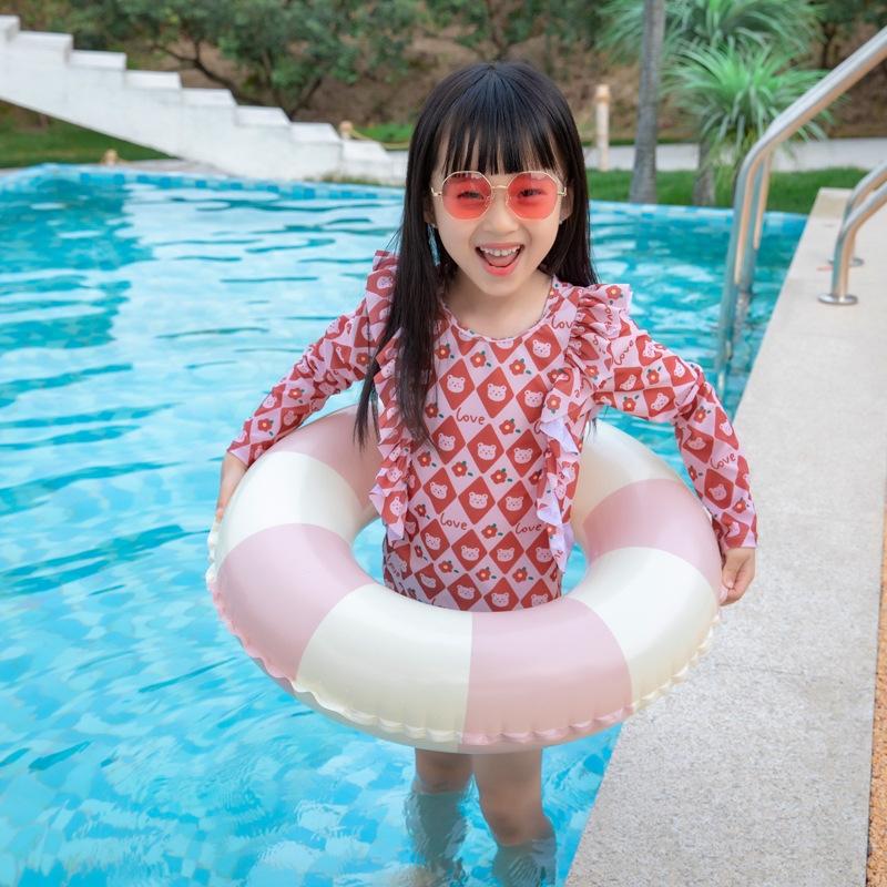 2 stks verdikte kinderen zwemmen ring opblaasbare onderarmring 58cm (gestreept roze)