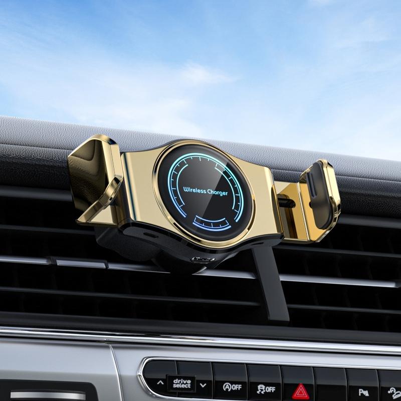 15W Mini Car Wireless Charger Phone Smart Sensing Holder(Gold)