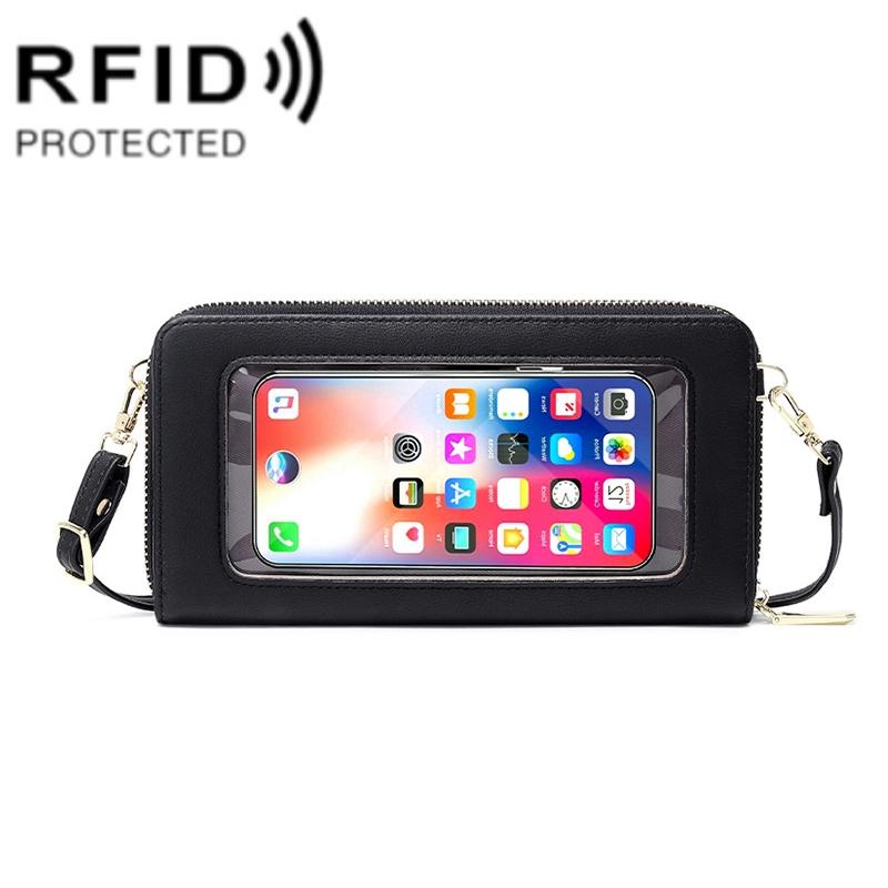 1665 RFID Anti-magnetic Anti-theft Touch Screen Cross-Body Phone Bag Card Holder(Black)