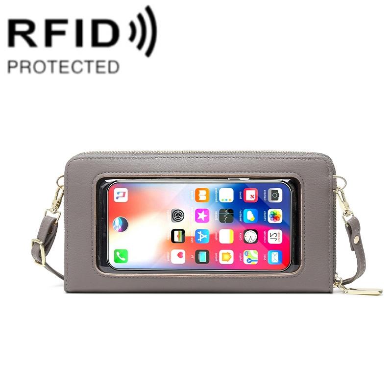 1665 RFID Anti-magnetic Anti-theft Touch Screen Cross-Body Phone Bag Card Holder(Grey)