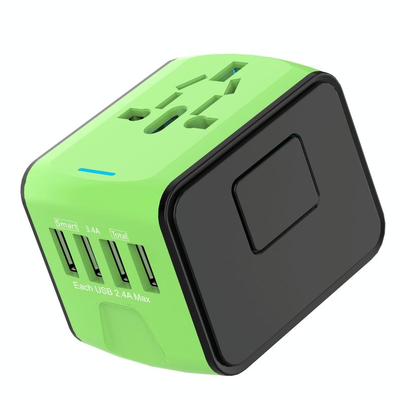 BMAX 199-04U Travel multifunctionele USB-converter 4 USB universele socket (groen zwart)