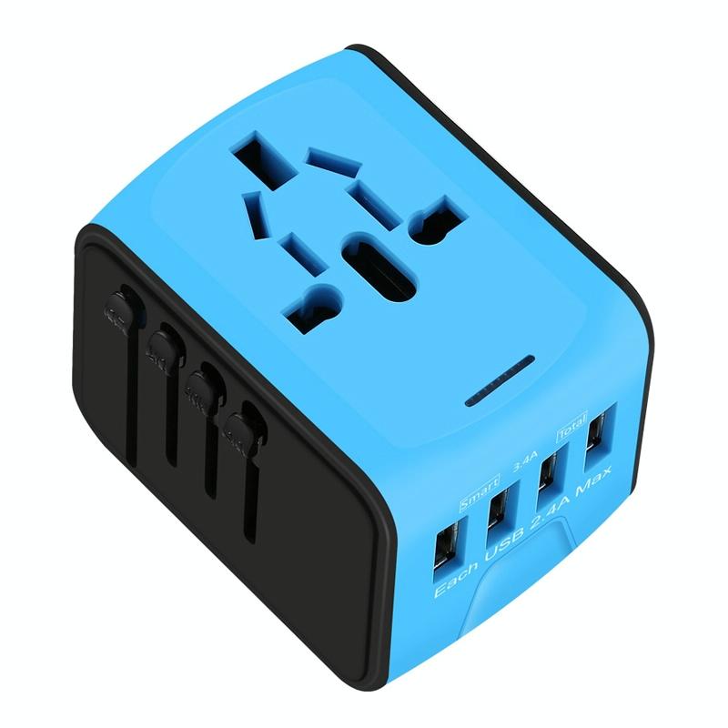 BMAX 199-04U Travel Multifunctionele USB Converter 4 USB Universele Socket (Blauw Zwart)