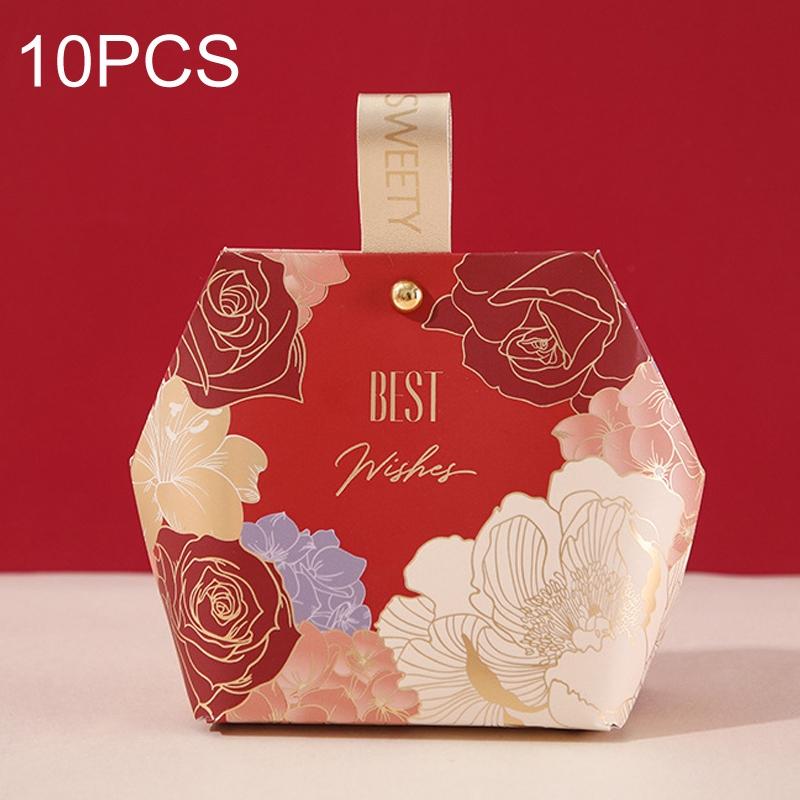 10PCS Wedding Supplies Wooden Ring Portable Wedding Gift Candy Box Style: Red+PU Hand(Small)