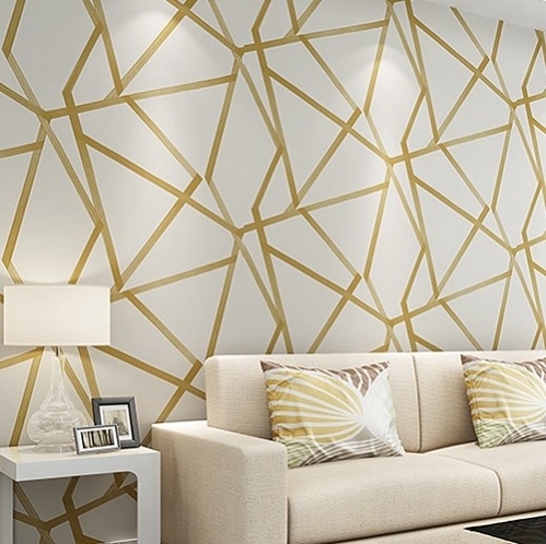 Moderne minimalistische geometrische patroon non-woven behang slaapkamer woonkamer wallpaper (gouden)