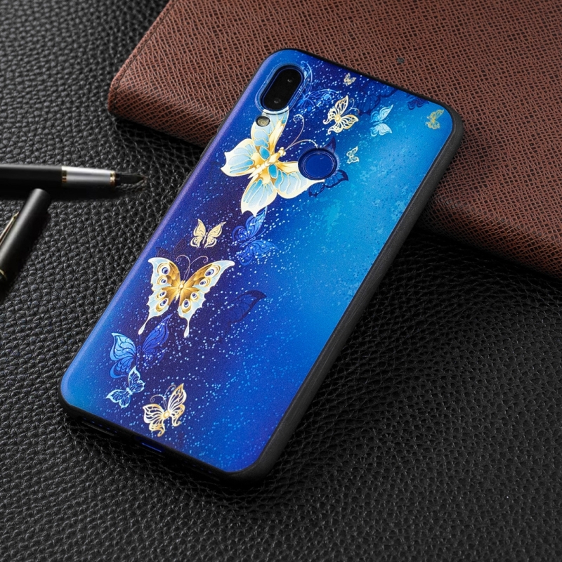 Reliëf geschilderd gouden vlinder patroon TPU Case voor Xiaomi Redmi Note 7/Redmi Note 7 Pro