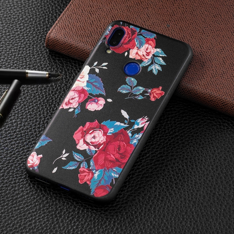 Reliëf geschilderd rode bloem patroon TPU Case voor Xiaomi Redmi Note 7/Redmi Note 7 Pro