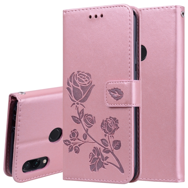 Rose reliëf horizontale Flip PU lederen case voor Xiaomi Redmi Note 7 met houder & card slots & portemonnee (Rose goud)