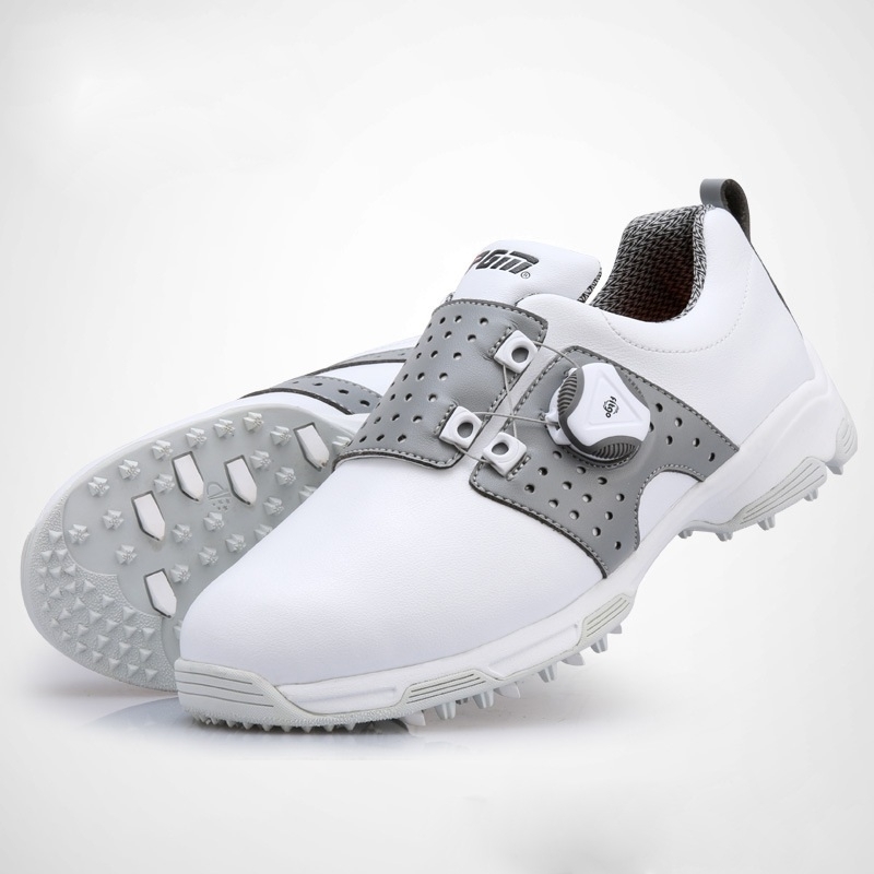 PGM Golf non-slip roterende gesp sneakers waterdichte microfiber lederen outdoor sport schoenen voor vrouwen (kleur: wit grijs grootte: 35)