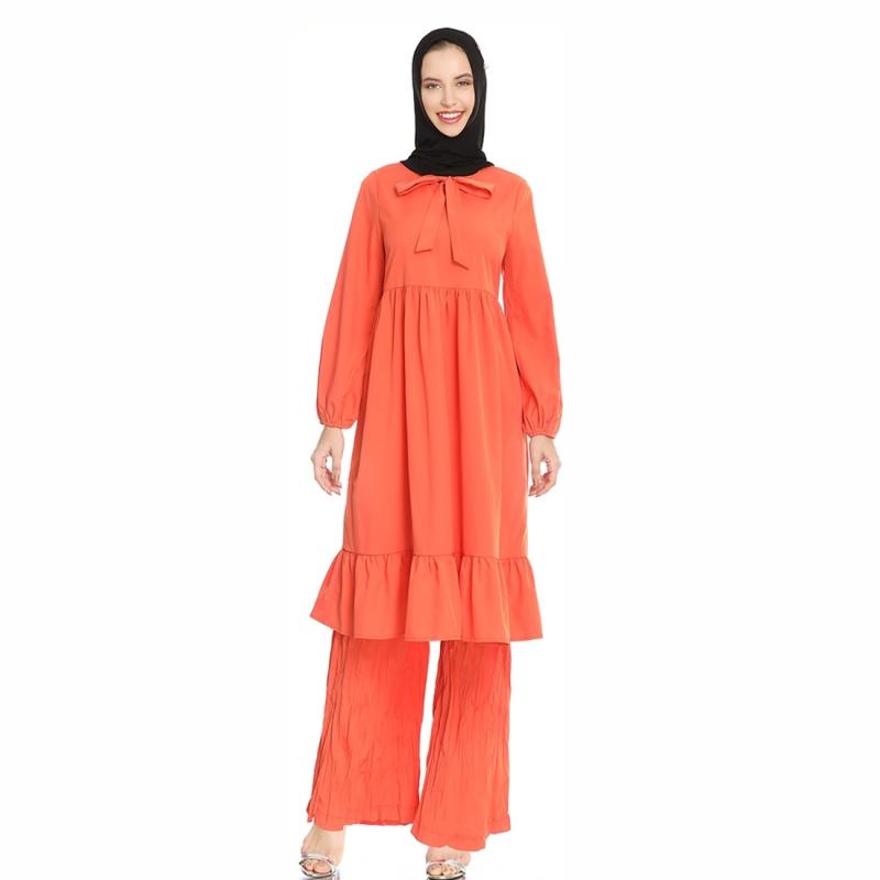 Jurk pak nationale stijl wijde been broek twee stuk set (kleur: oranje maat: XXL)