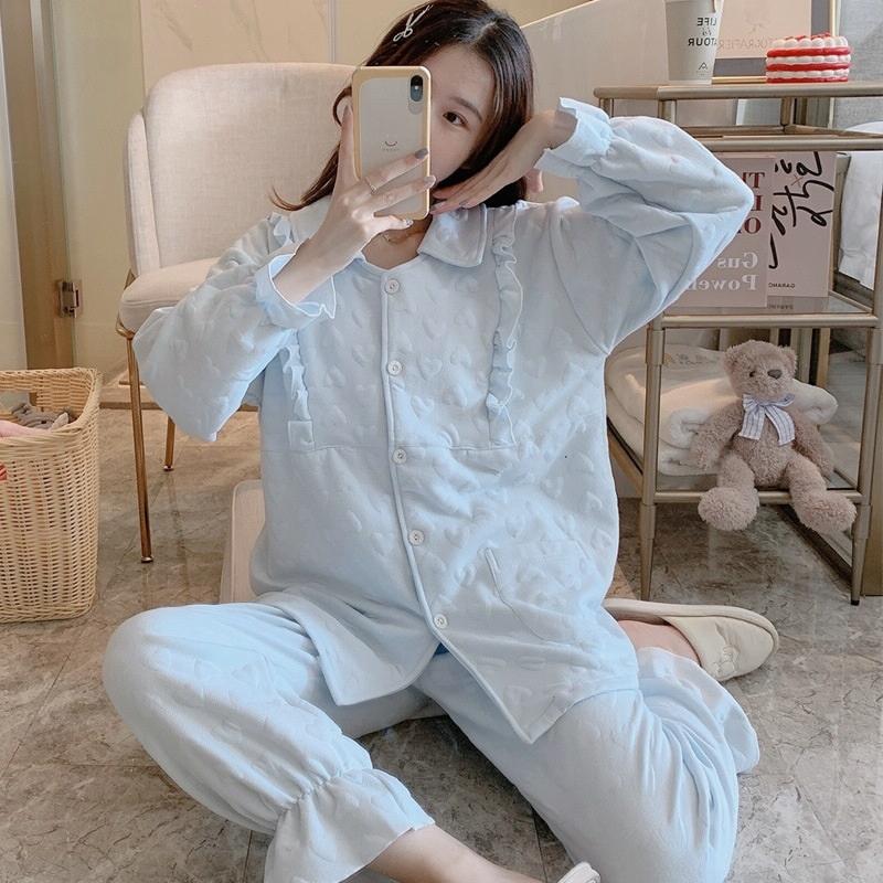 Pure Kleur Jacquard Warme pyjama's voor zwangere vrouwen (kleur: liefde lichtblauwe maat: L)