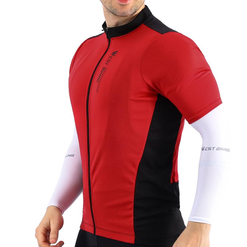 West Fietsen YP0206163 Zomer Polyester Mesh Ademend Sunscreen Cycling Jersey Zipper Sport Korte Mouw Top voor Mannen (Kleur: Rood Maat: XL)