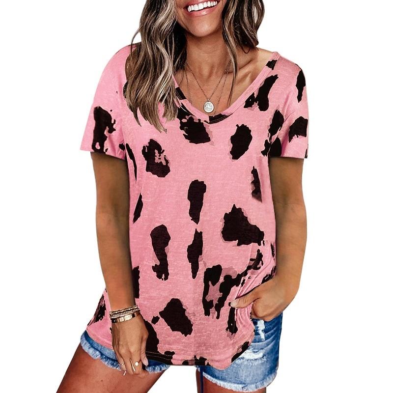 Luipaard textuur afdrukken losse korte mouw T-shirt voor dames (kleur: roze maat: m)